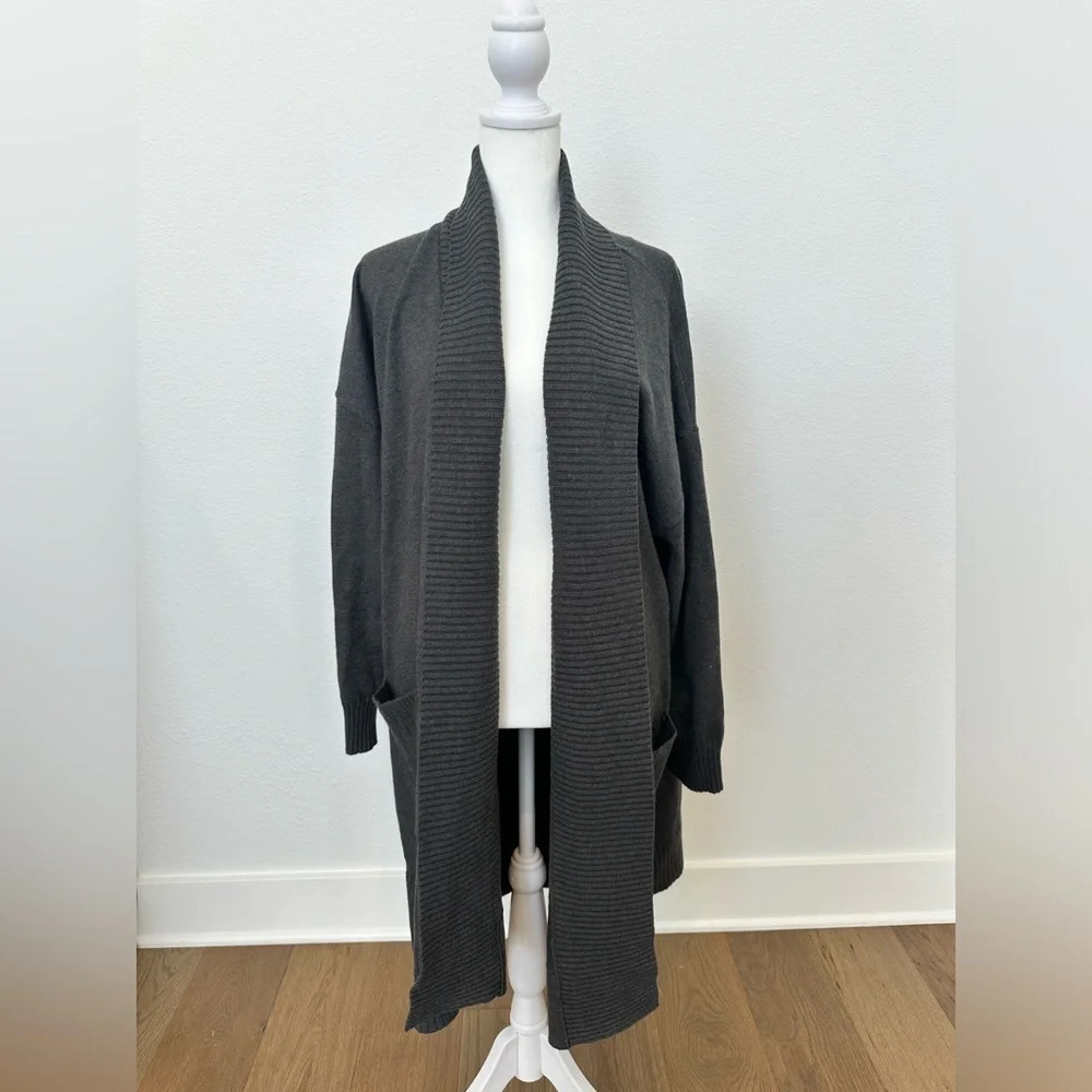 Calligraphie Gray Longline Open Front Cardigan with Pockets‎ XXL Gray